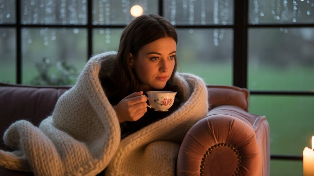 Junge Dame mit Kuscheldecke